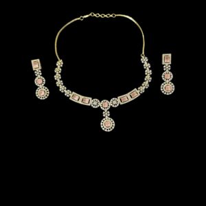 Blush Gold Indian Necklace Set for Women | One Carat Stone Jewelry with Earrings | Traditional Wedding & Party Wear